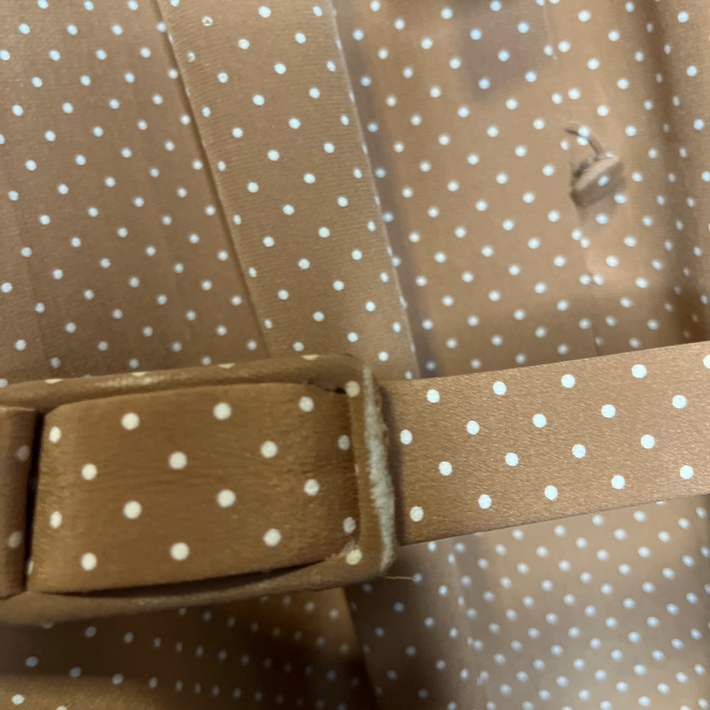 Vintage 70’s Ted Lapidus Paris Silk Maxi Dress Brown Beige Polka Dots Size 4 - Picture 12 of 15